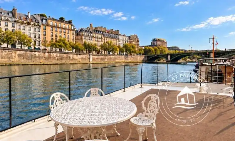 Maison flottante à vendre Paris 5 - Terrasse et vue sur l'Île Saint Louis