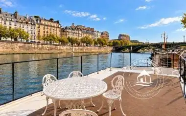 Maison flottante à vendre Paris 5 - Terrasse et vue sur l'Île Saint Louis