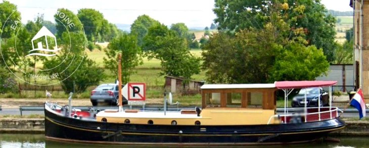 Pénichette d'occasion de moins de 20 mètres avec 45 mètres carrés et sa terrasse protégée.