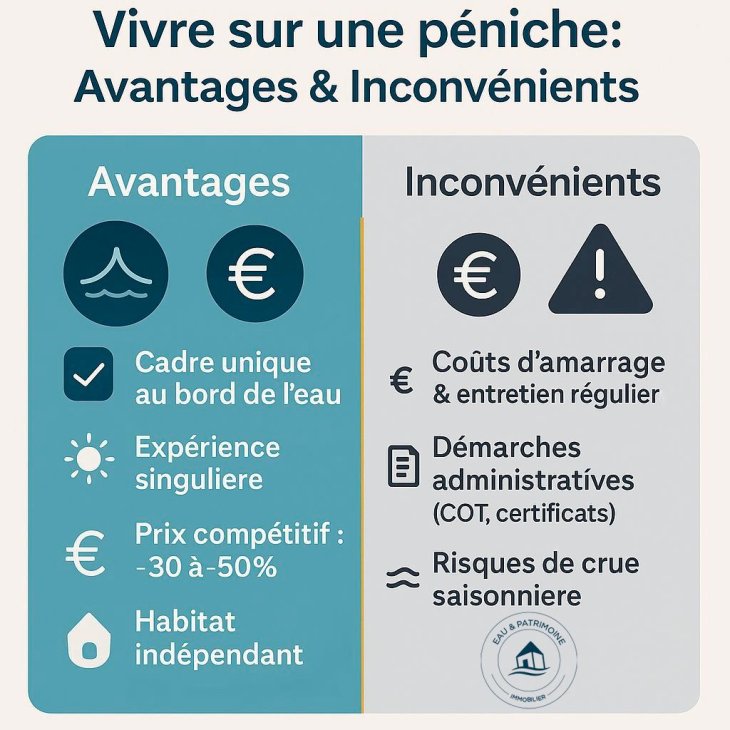 Infographie : avantages et inconvénients de vivre sur une péniche